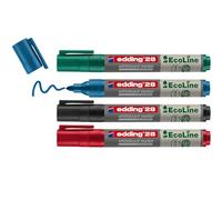 edding 28 EcoLine whiteboard marker - black, red, blue, green - set of 4 whiteboard pens - round nib 1.5-3 mm - whiteboard pen dry wipe - for whiteboards, flipcharts, memo boards - sketchnotes