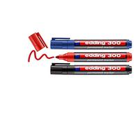 edding 300 permanent marker - black, red, blue - 3 pens - round nib 1.5-3 mm - waterproof, quick-drying, smear-proof pens - for cardboard, plastic, glass, wood, metal and fabric