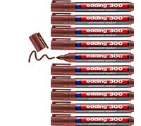 Edding 300 Permanent Marker - Brown - 10 Pens - Round Tip 1.5-3 mm - Waterproof, Quick-Drying, Smear-Proof Pens - for Cardboard, Plastic, Glass, Wood, Metal and Fabric, 4-300007