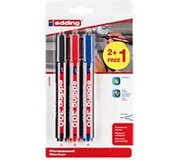 edding 300 Permanent Marker Medium Bullet 1.5 - 3 mm Assorted Refillable Water-Resistant Pack of 3