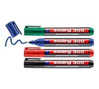 edding 300 Permanent Marker Medium Bullet 1.5 - 3 mm Assorted Refillable Water-Resistant Pack of 4