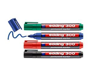 edding 300 Permanent Marker Medium Bullet 1.5 - 3 mm Assorted Refillable Water-Resistant Pack of 4