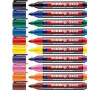 edding 300 Permanent Markers - 10 Colours - 10 Pens - Bullet Tip 1.5-3 mm - Waterproof, Quick-Drying - Smudge-proof - for Cardboard, Plastic, Glass, Wood, Metal, Glass