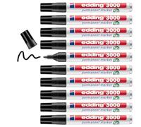 edding 3000 permanent marker - black - box of 10 - round tip 1.5-3 mm - quick-drying permanent markers - waterproof, smudge-proof - for cardboard, plastic, wood, metal, fabric - marker pens