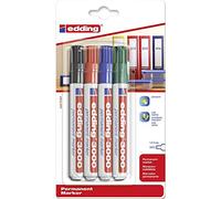 edding 3000 permanent marker - black, red, blue, green - 4 marker pens - round nib 1.5-3 mm - quick-drying permanent markers - waterproof,smudge-proof - for cardboard, plastic, wood, metal, fabric