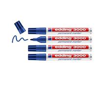 edding 3000 permanent marker - blue - pack of 4 - round nib 1.5-3 mm - quick-drying permanent markers - waterproof, smudge-proof - for cardboard, plastic, wood, metal, fabric - marker pens
