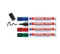 Edding 3000 Permanent Marker for Labelling and Marking Almost All Surfaces, Refillable, Waterproof, Light-Resistant Marker - Line Width 1.5 - 3 mm Pack of 4 Blister Card assorted colours