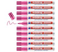 edding 3000 permanent marker - pink - box of 10 - round tip 1.5-3 mm - quick-drying permanent markers - waterproof, smudge-proof - for cardboard, plastic, wood, metal, fabric - marker pens