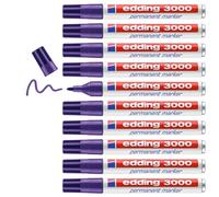 edding 3000 permanent marker - violet (purple) - box of 10 - round tip 1.5-3 mm - quick-drying permanent markers - waterproof, smudge-proof - for cardboard, plastic, wood, metal, fabric - marker pens
