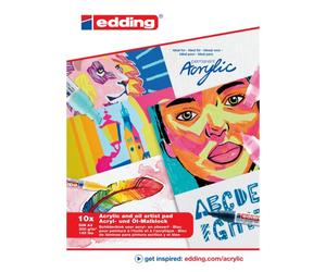 edding 30010 Acrylic Oil pad - White - 10 Sheets in A4 - Thick Painting Paper (300 GSM) - Canvas-Like Paper for Acrylic and Oil Paint, Acid-Free, Ideal for Professionals and Beginners
