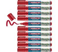 edding 32 EcoLine flipchart marker - red - box of 10 - chisel nib 1-5 mm - marker for writing, drawing on flipchart paper - does not bleed through - does not dry out - refillable