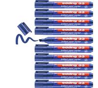 edding 33 brilliant paper marker - blue - 10 waterproof permanent markers - chisel nib 1-5 mm - vibrant colours - lightfast marking on paper, card, cardboard, plastic, metal and glass