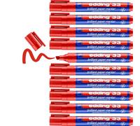 edding 33 brilliant paper marker - red - 10 waterproof permanent markers - chisel nib 1-5 mm - vibrant colours - lightfast marking on paper, card, cardboard, plastic, metal and glass