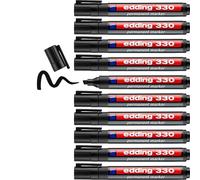 edding 330 permanent marker - black - 10 pens - chisel tip 1-5 mm - waterproof, quick-drying, smear-proof pens - for cardboard, plastic, glass, wood, metal and fabric