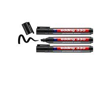 edding 330 permanent marker - black - 3 pens - chisel nib 1-5 mm - waterproof, quick-drying, smear-proof pens - for cardboard, plastic, glass, wood, metal and fabric
