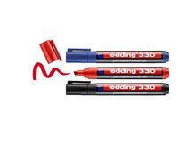 edding 330 permanent marker - black, red, blue - 3 pens - chisel nib 1-5 mm - waterproof, quick-drying, smear-proof pens - for cardboard, plastic, glass, wood, metal and fabric