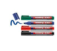 edding 330 Permanent Marker - Black, Red, Blue, Green - Set of 4 - Chisel Tip 1-5 mm - Waterproof, Quick-Drying, Smear-Proof Pens - for Cardboard,