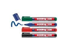 edding 330 permanent marker - black, red, blue, green - set of 4 - chisel nib 1-5 mm - waterproof, quick-drying, smear-proof pens - for cardboard, plastic, glass, wood, metal and fabric