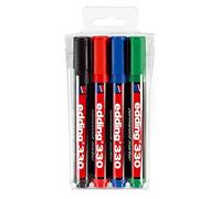 edding 330 Permanent Marker - Black, Red, Blue, Green - Set of 4 - Chisel Tip 1-5 mm - Waterproof, Quick-Drying, Smear-Proof Pens - for Cardboard,