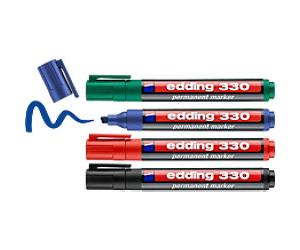 edding 330 Permanent Marker Broad Chisel 1 - 5 mm Assorted Refillable Water-Resistant Pack of 4