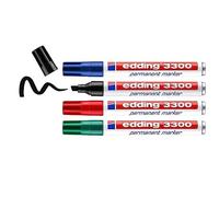 edding 3300 permanent marker - black, red, blue, green - 4 marker pens - chisel nib 1-5 mm - quick-drying permanent markers - waterproof,smudge-proof -for cardboard, plastic, wood, metal, fabric