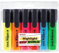 edding 345 highlighter - set of 6 - chisel nib 2-5 mm - ideal for bright markings and highlighting text passages and notes
