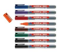 edding 361 whiteboard marker set - multi-coloured - 8 whiteboard pens - round tip 1 mm - whiteboard pen dry wipe - for whiteboards, flipcharts, magnetic, memo boards - sketchnotes - refillable