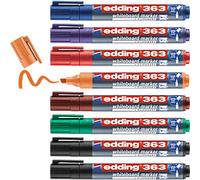 edding 363 whiteboard marker set - multi-coloured - 8 whiteboard pens - chisel nib 1-5 mm - whiteboard pen dry wipe - for whiteboards, flipcharts, magnetic, memo boards - sketchnotes - refillable