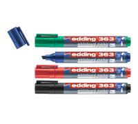 edding 363 whiteboard marker set - multi-coloured - 4 whiteboard pens - chisel nib 1-5 mm - whiteboard pen dry wipe - for whiteboards, flipcharts, magnetic, memo boards - sketchnotes - refillable