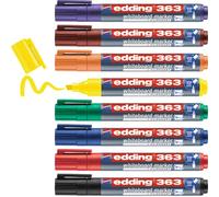 edding 363 whiteboard marker set - multi-coloured - 8 whiteboard pens - chisel tip 1-5 mm - whiteboard pen dry wipe - for whiteboards, flipcharts, magnetic, memo boards - sketchnotes - refillable