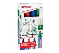 Edding 383 Flipchart Marker Pen 1-5mm Chisel Tip Black, Blue, Red, Green 4 Pack