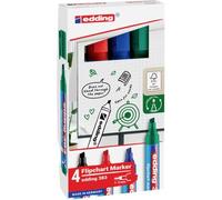 edding 383 flipchart marker - set of 4 - multi-coloured - chisel nib 1-5 mm - marker for writing, drawing and marking on flipchart paper - does not bleed through - does not dry out - colour intensive