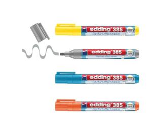 edding 385 flipchart effect marker - set of 4 - multi-coloured - flexible brush tip 1-5 mm - marker for highlighting, shading and marking on flipchart paper - does not bleed through - does not dry out