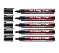 edding 4-300001 300 Industry Permanent Marker - Bullet Tip - Labelling of Cardboard, Metal, Rubber and Glass, Black (1.5-3 mm, Pack of 5)