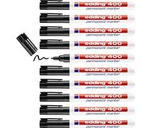 edding 400 permanent marker - black - 10 pens - fine round tip 1 mm - waterproof, quick-drying, smear-proof pens - for cardboard, plastic, wood, metal, glass and fabric