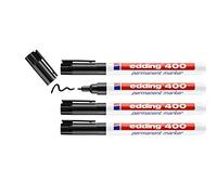 edding 400 permanent marker - black - 4 pens - fine round tip 1 mm - waterproof, quick-drying, smear-proof pens - for cardboard, plastic, wood, metal, glass and fabric