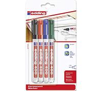 edding 400 permanent marker - black, red, blue, green - 4 pens - fine round tip 1 mm - waterproof, quick-drying, smear-proof pens - for cardboard, plastic, wood, metal, glass and fabric