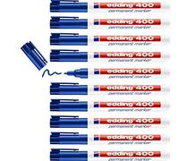 edding 400 permanent marker - blue - 10 pens - fine round tip 1 mm - waterproof, quick-drying, smear-proof pens - for cardboard, plastic, wood, metal, glass and fabric