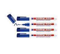 edding 400 permanent marker - blue - 4 pens - fine round tip 1 mm - waterproof, quick-drying, smear-proof pens - for cardboard, plastic, wood, metal, glass and fabric