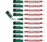edding 400 permanent marker - green - 10 pens - fine round tip 1 mm - waterproof, quick-drying, smear-proof pens - for cardboard, plastic, wood, metal, glass and fabric