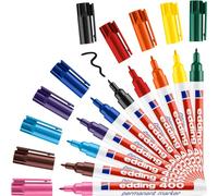 edding 400 permanent marker - multi-coloured - 10 pens - fine round tip 1 mm - waterproof, quick-drying, smear-proof pens - for cardboard, plastic, wood, metal, glass and fabric