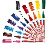 Edding 400 Permanent Marker - Multi-Coloured - 10 Pens - Fine Round Tip 1 mm - Waterproof, Quick-Drying, Smear-Proof Pens - for Cardboard, Plastic, Wood, Metal, Glass and Fabric, 720374