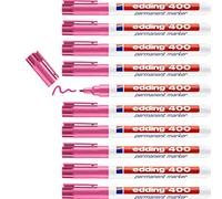 edding 400 permanent marker - pink - 10 pens - fine round tip 1 mm - waterproof, quick-drying, smear-proof pens - for cardboard, plastic, wood, metal, glass and fabric