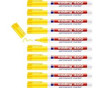 edding 400 permanent marker - yellow - 10 pens - fine round tip 1 mm - waterproof, quick-drying, smear-proof pens - for cardboard, plastic, wood, metal, glass and fabric