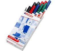 edding 404 permanent marker - black, red, blue, green - 10 pens - fine round tip 0.75 mm - waterproof, quick-drying, smear-proof pens - for cardboard, plastic, wood, metal, glass and fabric