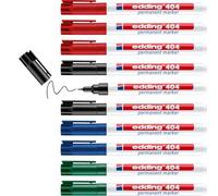 edding 404 permanent marker - black, red, blue, green - 10 pens - fine round tip 0.75 mm - waterproof, quick-drying, smear-proof pens - for cardboard, plastic, wood, metal, glass and fabric