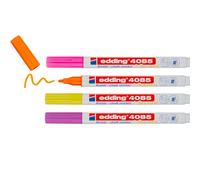 Edding 4085 Chalk Marker - 2X Pink, Yellow, Orange (Neon) - 4 Chalk Pens - Round Tip 1-2 mm, Wet Wipe Pen for Chalkboards, Windows, Glass, Mirrors - Liquid Chalk Marker Pens for Opaque Coverage, 4-4085-4-1NEON