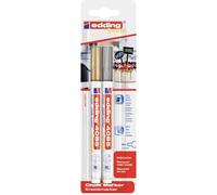 edding 4085 chalk marker - gold, silver - 2 chalk pens - round nib 1-2 mm - fine-nib wet wipe pen for chalkboards, windows, glass, mirrors - liquid chalk marker pens for opaque coverage