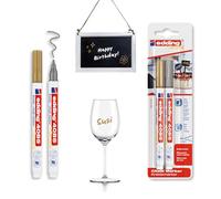 Edding 4085 Chalk Marker - Gold, Silver - 2 Chalk Pens - Round Nib 1-2 mm - For Chalkboards, Windows, Glass, Mirrors