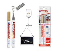 edding 4085 chalk marker - gold, silver - 2 chalk pens - round nib 1-2 mm - fine-nib wet wipe pen for chalkboards, windows, glass, mirrors - liquid chalk marker pens for opaque coverage